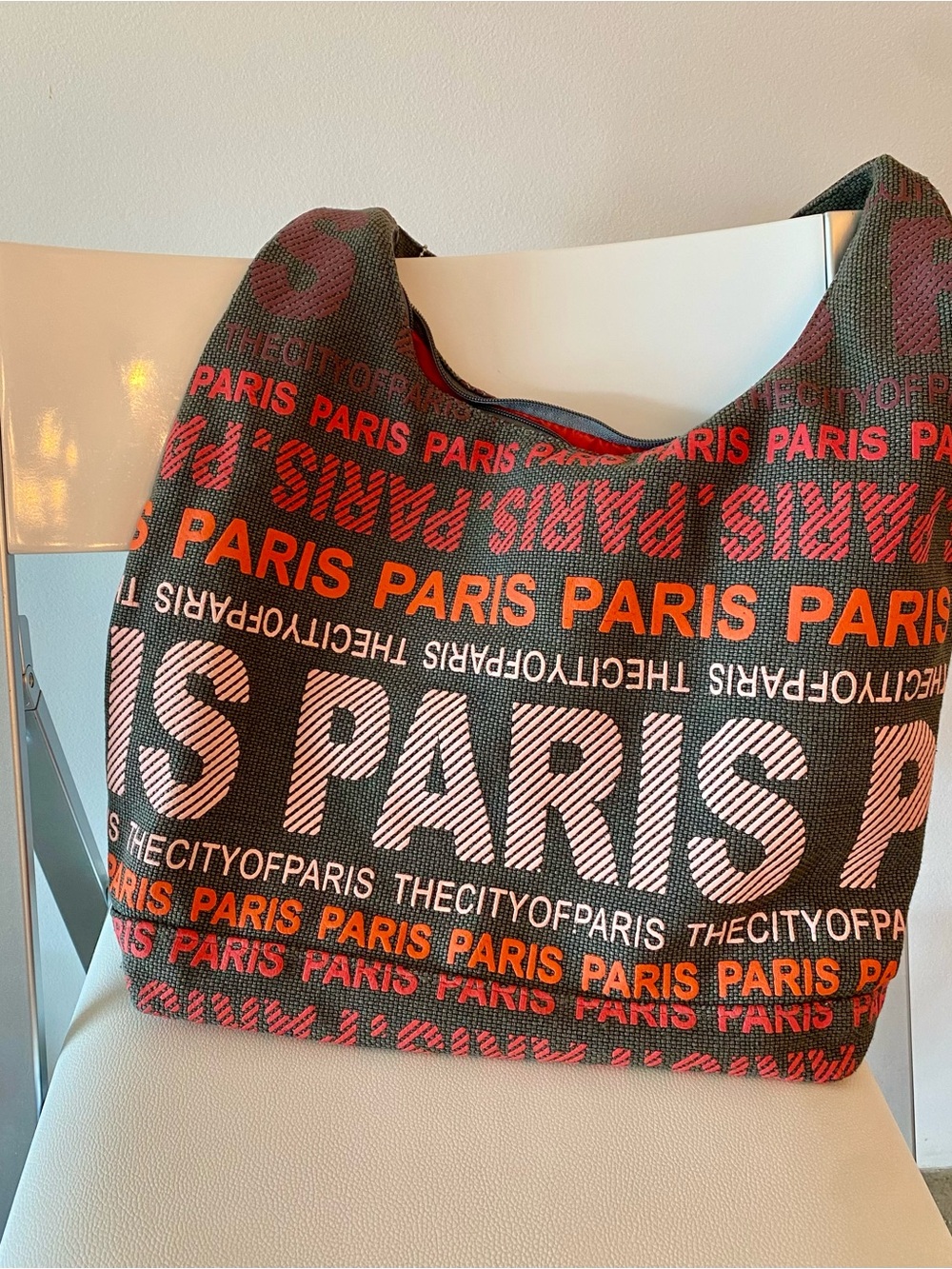 Robin Ruth Black Hobo Bag with Orange and Pink PARIS Print